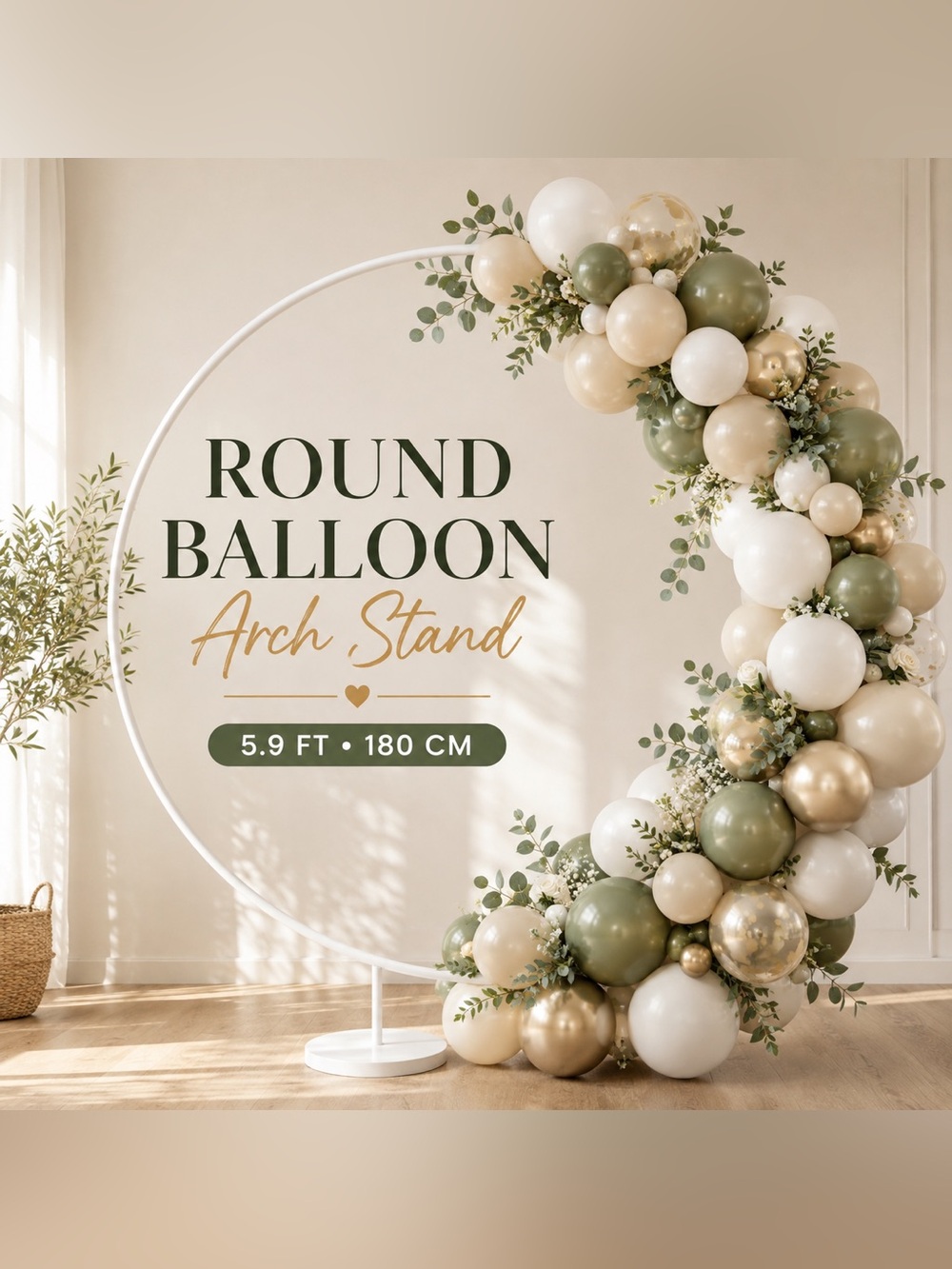 Round Balloon Arch Stand Kit – Party Wedding Birthday Backdrop Holder 5.9ft